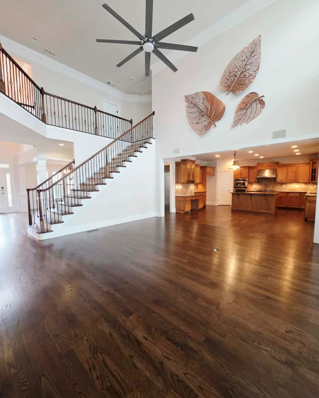 Dark stained hardwood staircase