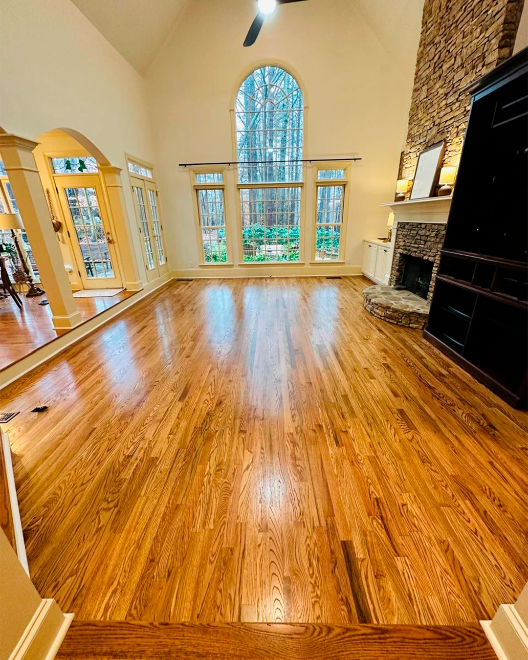 Glossy refinished hardwood in a great room