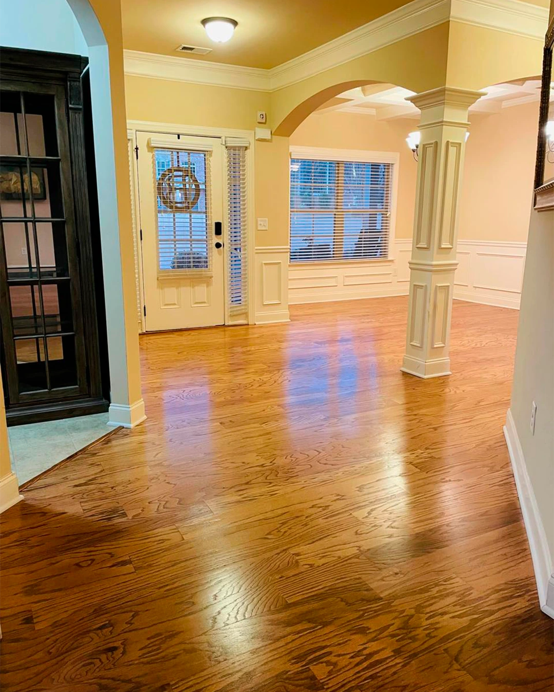Refinished hardwood in a dining room
