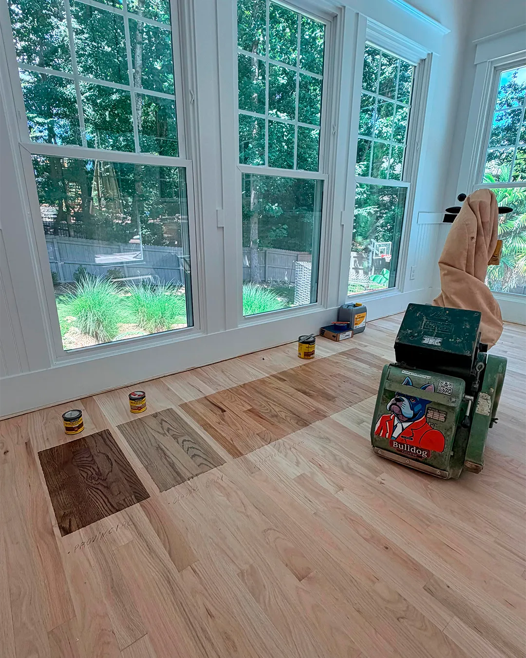 Hardwood floor sanding in progress