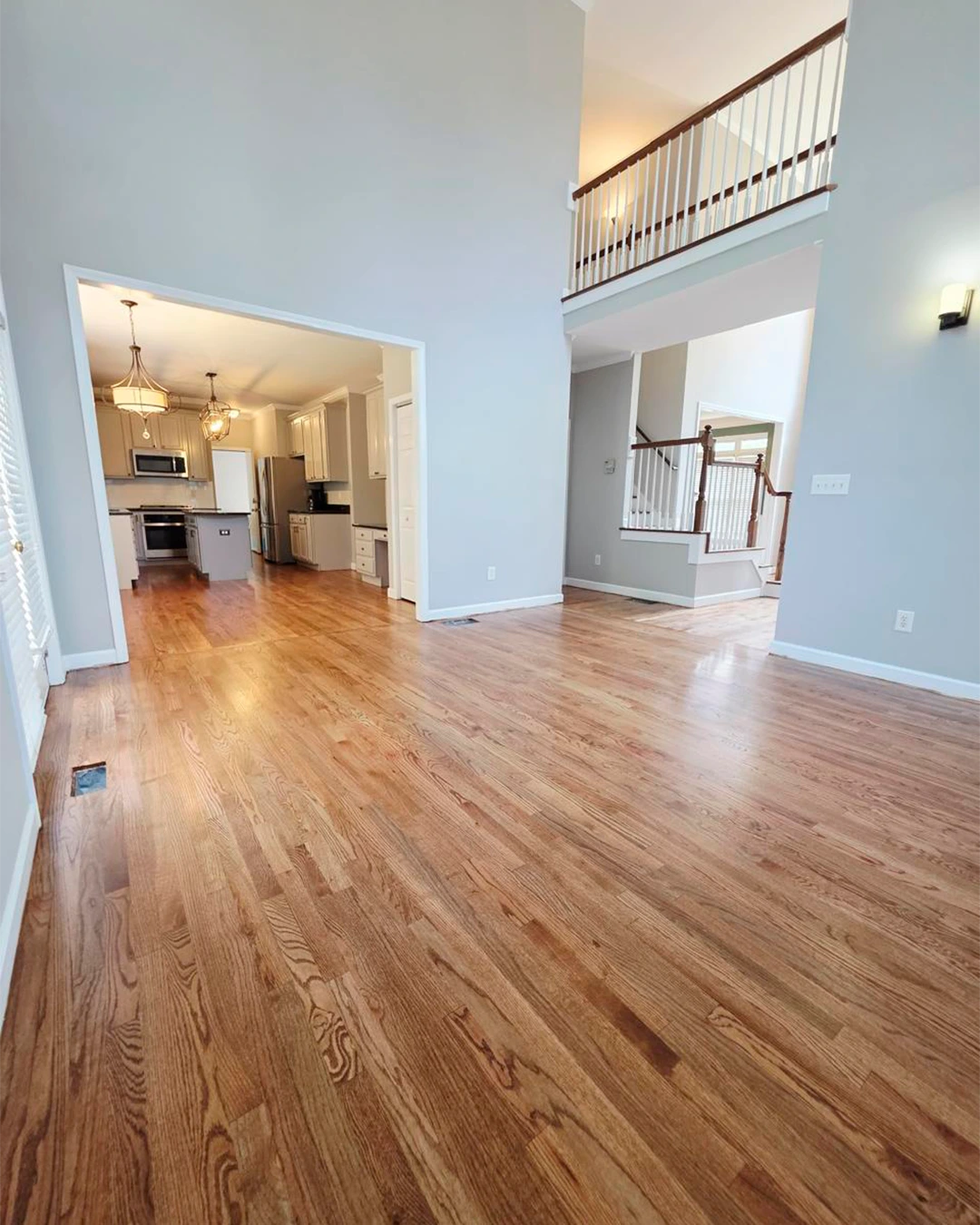 Hardwood flooring installation in a living room
