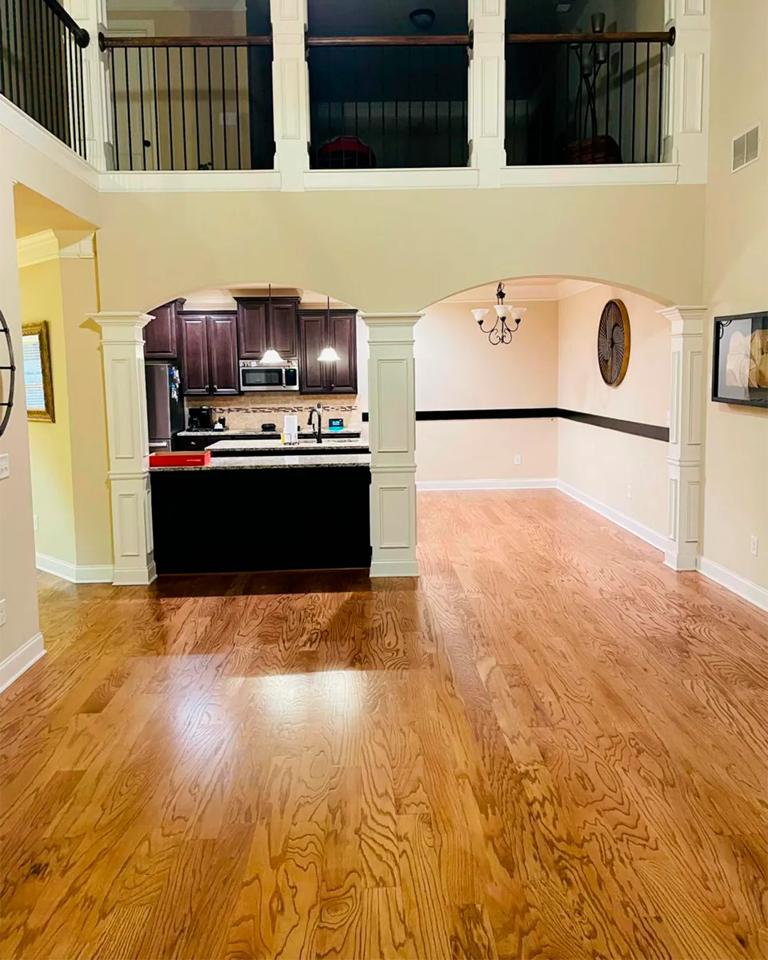 New hardwood flooring in a bright kitchen