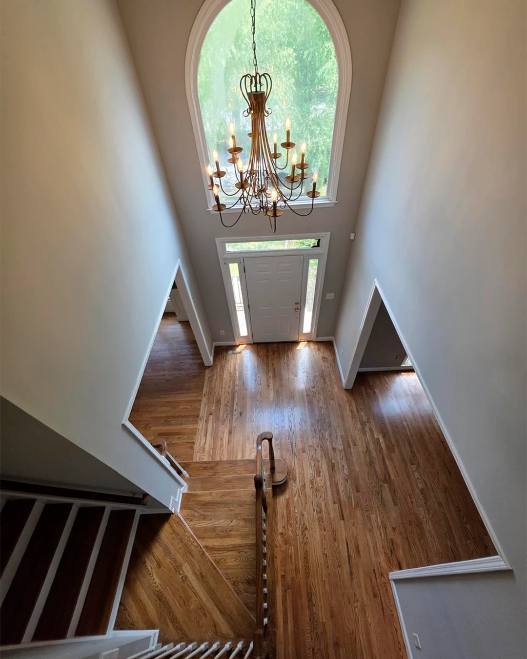 Hardwood staircase and landing
